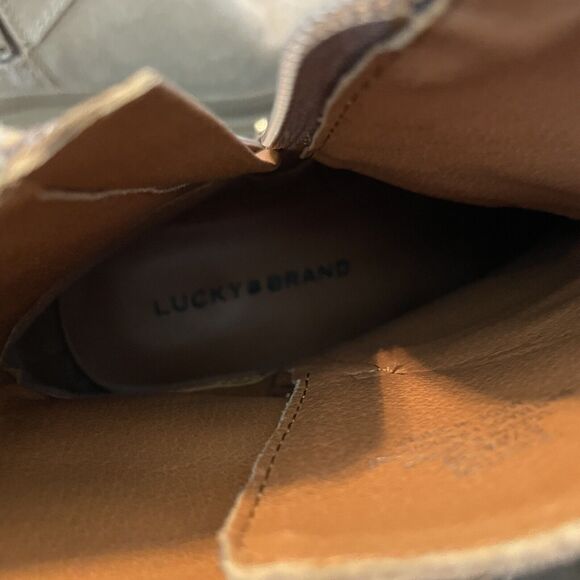 LUCKY BRAND Boots Sz 8.5 Elyton Suede Zip Buckle Crossover Chunky Lug Sole - Picture 7 of 12